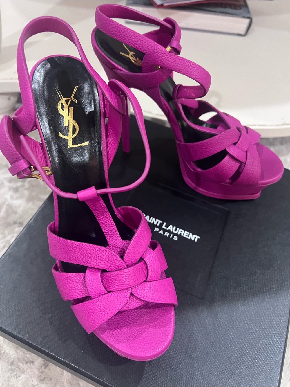 Yves Saint Laurent Fuchsia Knotted Strappy High-Heel Sandals